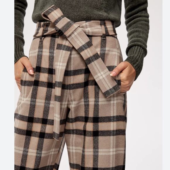 Aritzia Wilfred Tie-front Pants Trousers Wool Cashmere Blend Plaid Academia Sz 2 - Picture 5 of 15